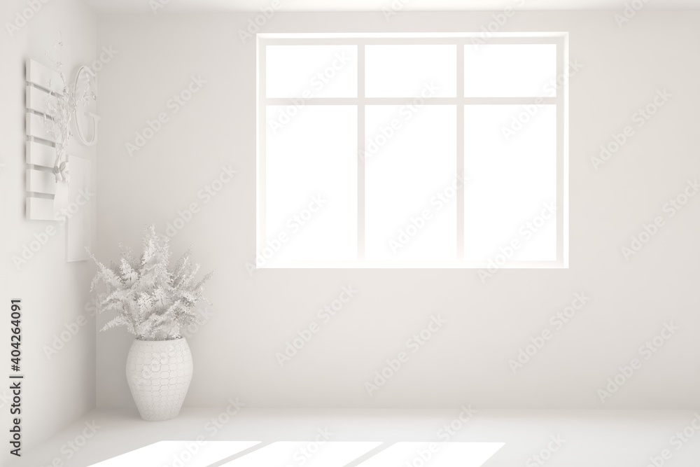 Fototapeta premium Empty room in white color. Scandinavian interior design. 3D illustration