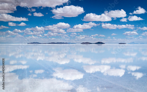 A sea of clouds reflected in Uyuni salt flat, Bolivia