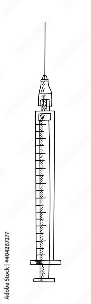 ISOLATED ON A WHITE BACKGROUND DISPOSABLE SYRINGE WITH A NEEDLE