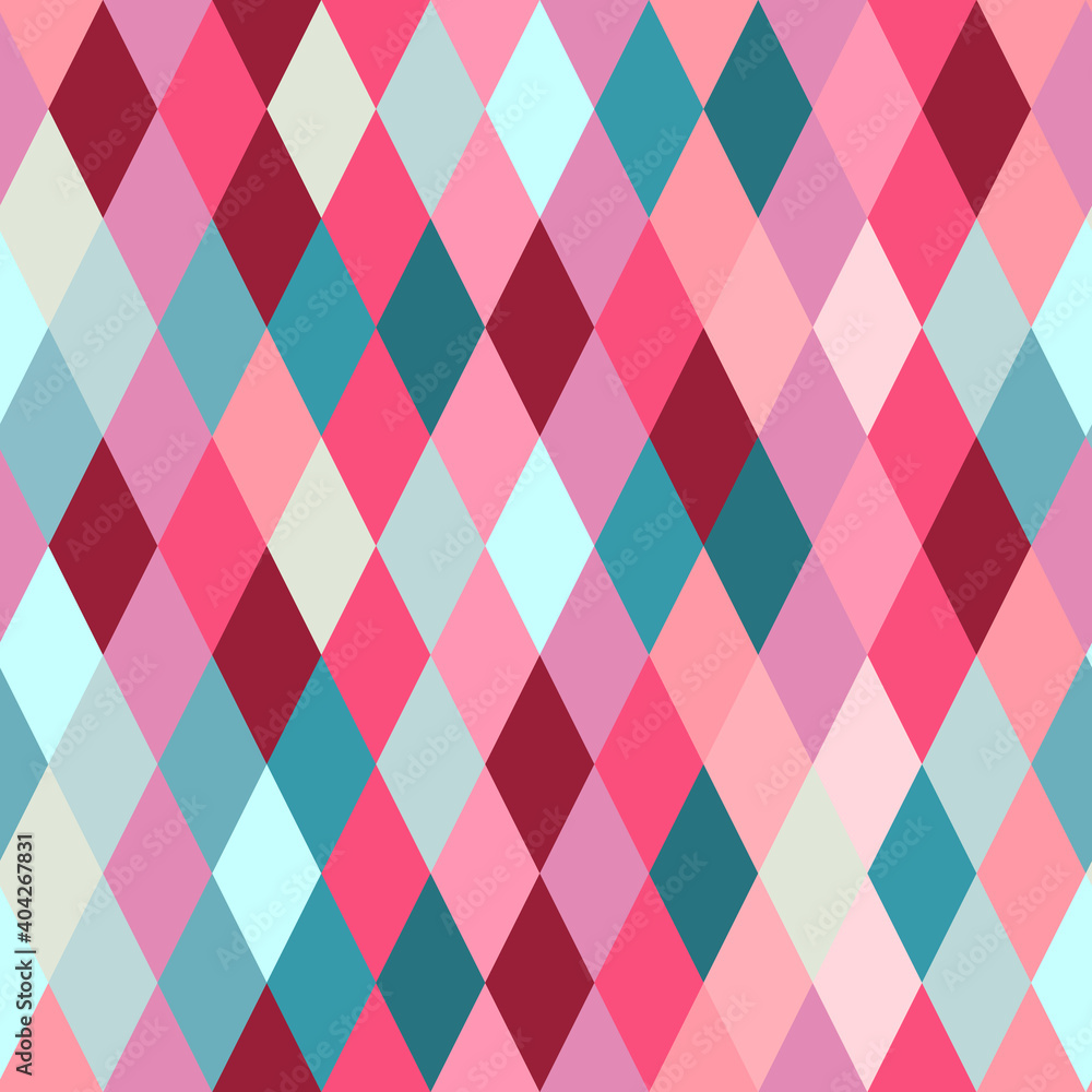 Seamless lozenge pattern of red, pink, blue colors. Rhombus repeating background for wrapping paper, surface design and other design projects Seamless lozenge pattern of red, pink, blue colors. Rhombus repeating background for wrapping paper, surface design and other design projects