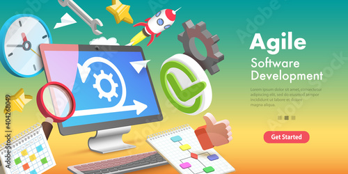 3D Vector Conceptual Illustration of Agile Software Development Methodology.