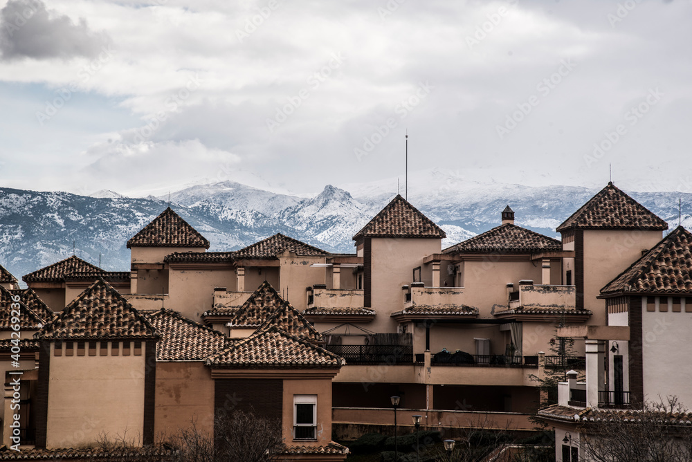 mountain residential areas and snowy landscape in southern Spain mountain residential areas and snowy landscape in southern Spain
