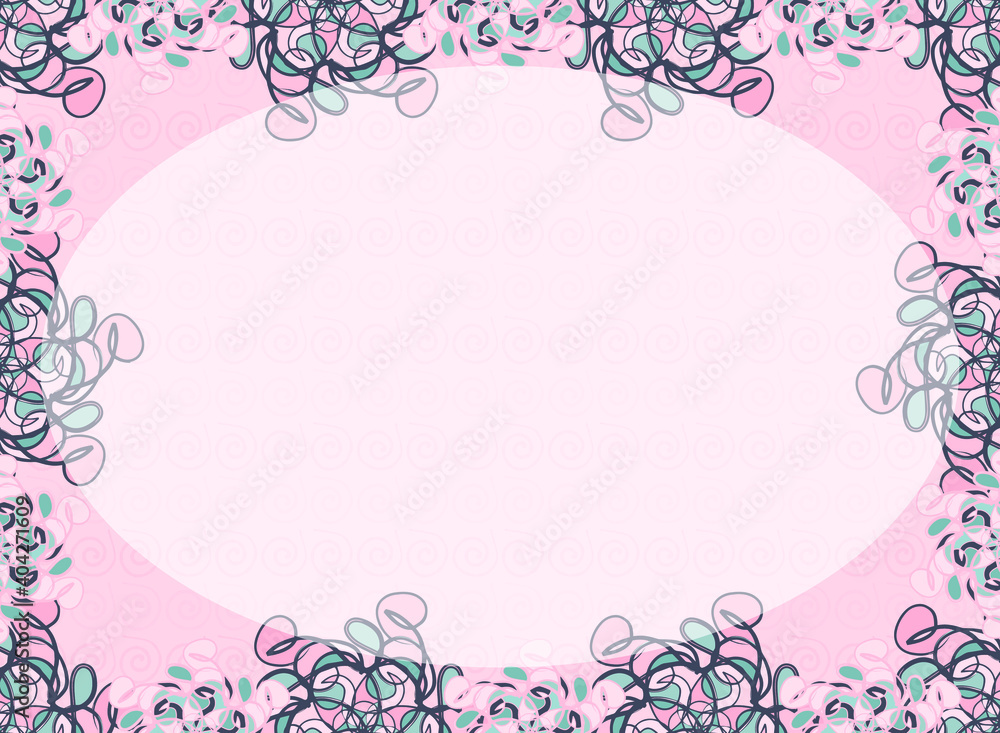 Pink abstract floral background with spirals for business cards and postcards