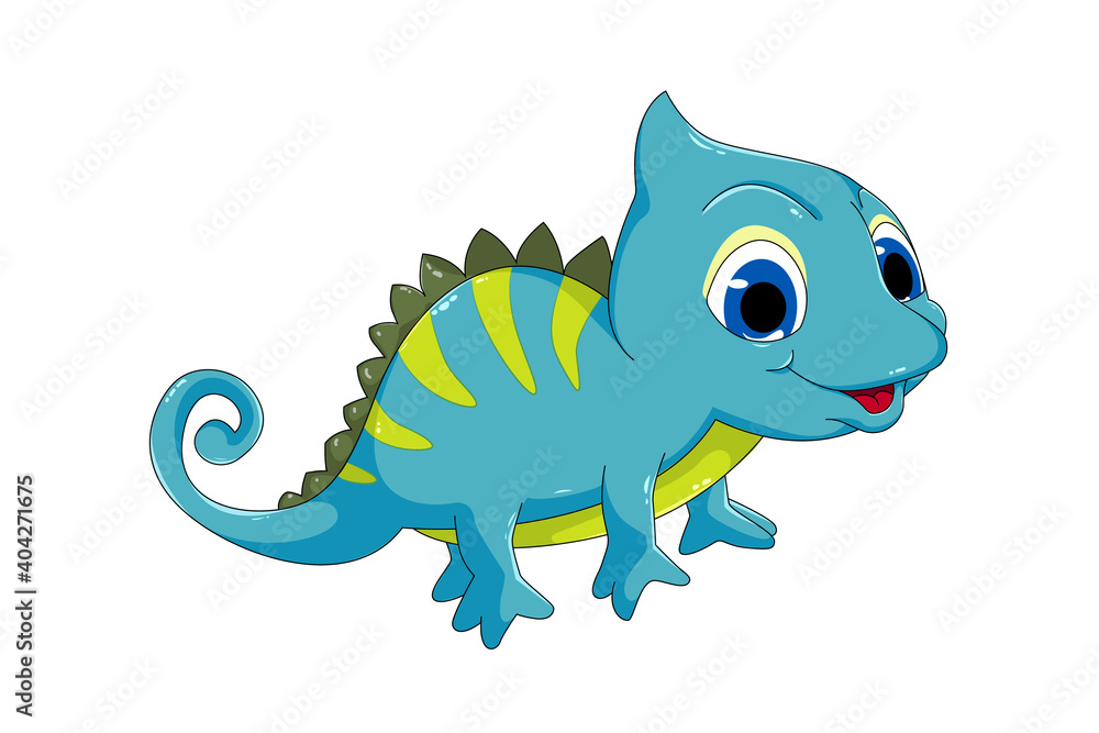 Fototapeta premium A cute blue chameleon with blue eyes, design animal cartoon vector illustration