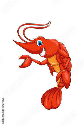A funny red shrimp blue eyed, design animal cartoon vector illustration