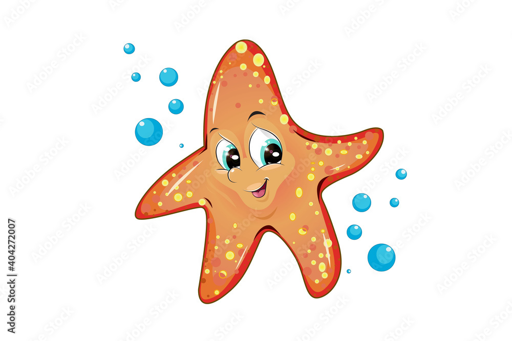 A cute orange starfish with water bubble, design animal cartoon vector illustration A cute orange starfish with water bubble, design animal cartoon vector illustration
