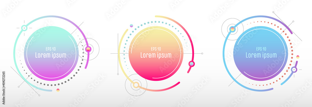 Abstract geometric gradient round badges tech design cover set. Lines design of structure tag form artwork background. illustration vector Abstract geometric gradient round badges tech design cover set. Lines design of structure tag form artwork background. illustration vector
