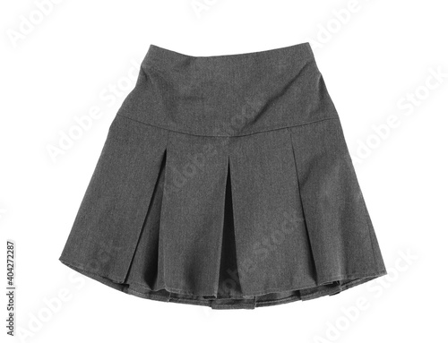 Photo Grey skirt isolated on white, top view. Stylish school uniform