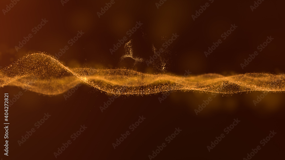 Fototapeta premium Abstract luxurious, premium glittering golden particles wave motion background floating in cyberspace background