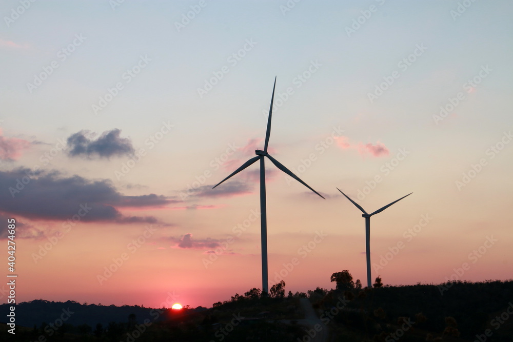 Silhouette of the wind turbine sunrise , Dan Khao Kho,Phetchabun, Thailand. Silhouette of the wind turbine sunrise , Dan Khao Kho,Phetchabun, Thailand.