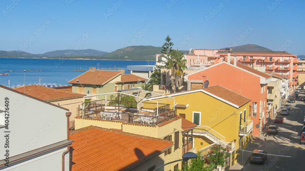 colorful houses with rooftop terrace of mediterranean town colorful houses with rooftop terrace of mediterranean town