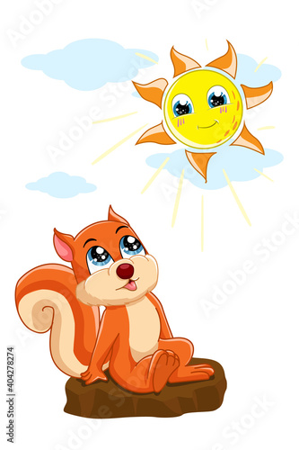 A little cute squirrel basking in the cheerful sun