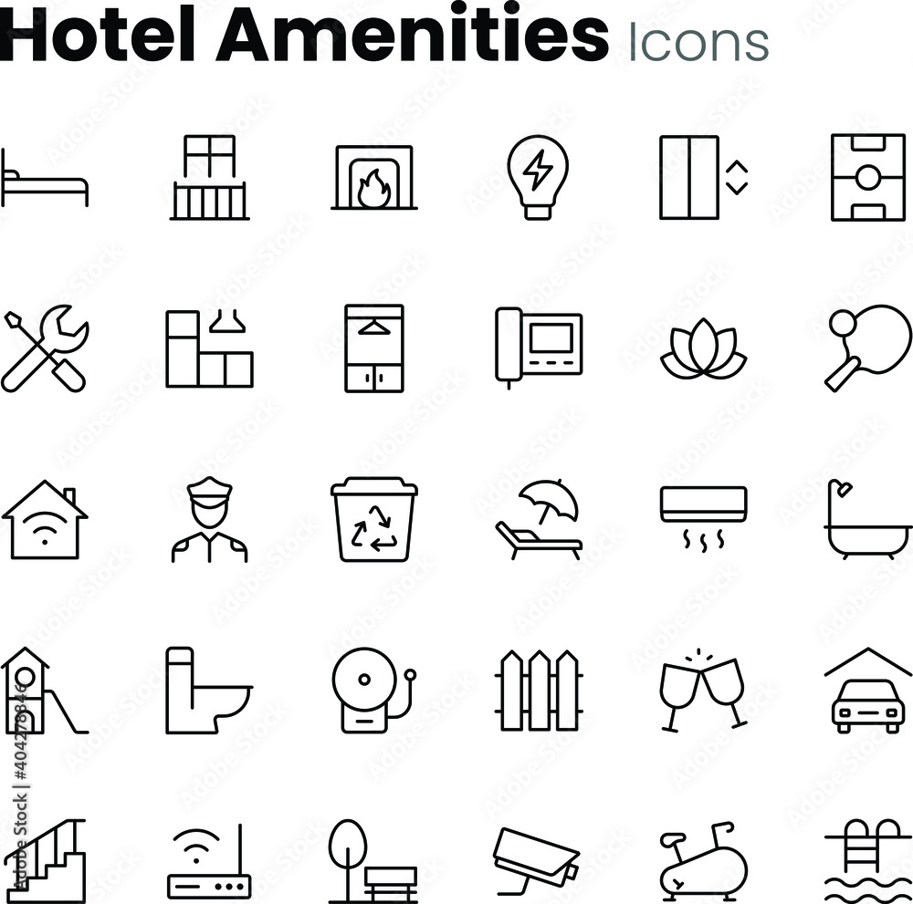 Hotel and real estate amanities icons