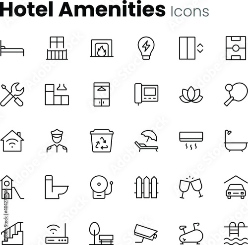 Hotel and real estate amanities icons