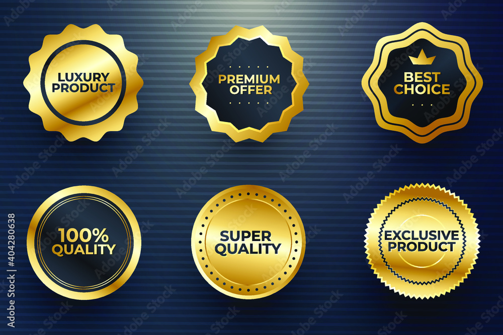Premium quality medals set. Luxury gold badges and labels premium quality Premium Vector
