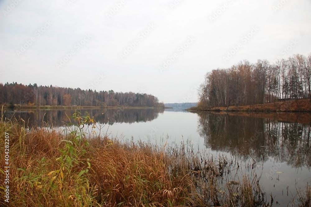 Autumn fishing spot on the lake