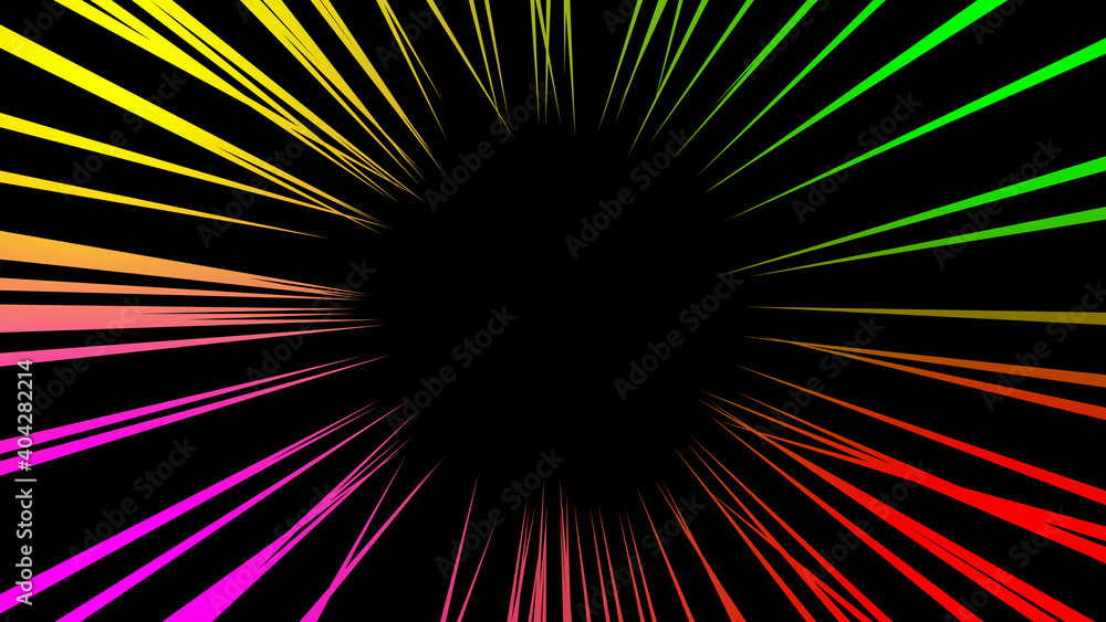 Colorful of radial shining speed line. Abstract fast motion in black background. Colorful of radial shining speed line. Abstract fast motion in black background.