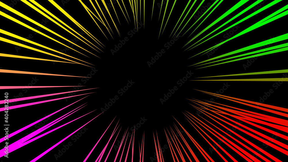 Colorful of radial shining speed line. Abstract fast motion in black background. Colorful of radial shining speed line. Abstract fast motion in black background.