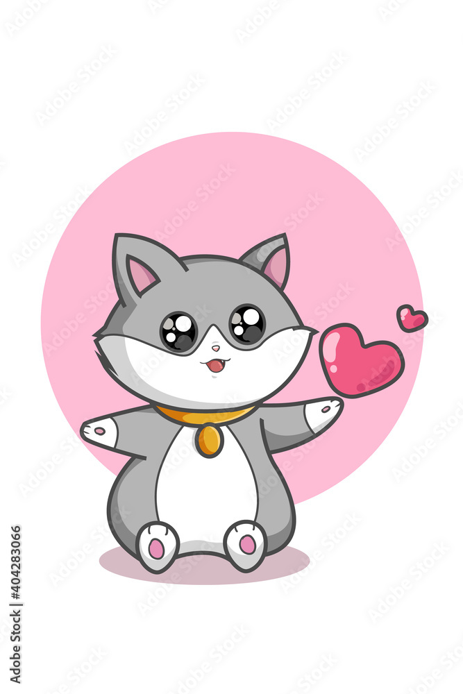 Grey white cat with love vector illustration Grey white cat with love vector illustration