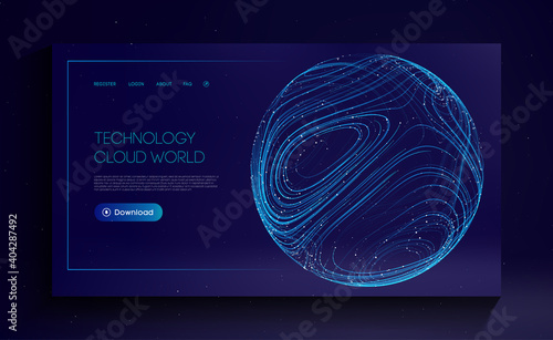 Technology Cloud World. Globe network fintech concept. Blockchain transfer satellite future communications vector background.