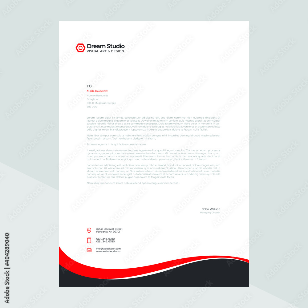 Creative letterhead template with red details Creative letterhead template with red details