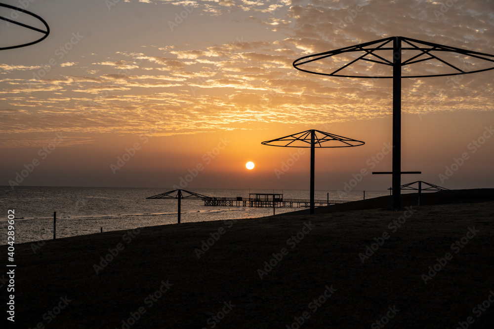 sunrise over the beach coastline in December in Egypt