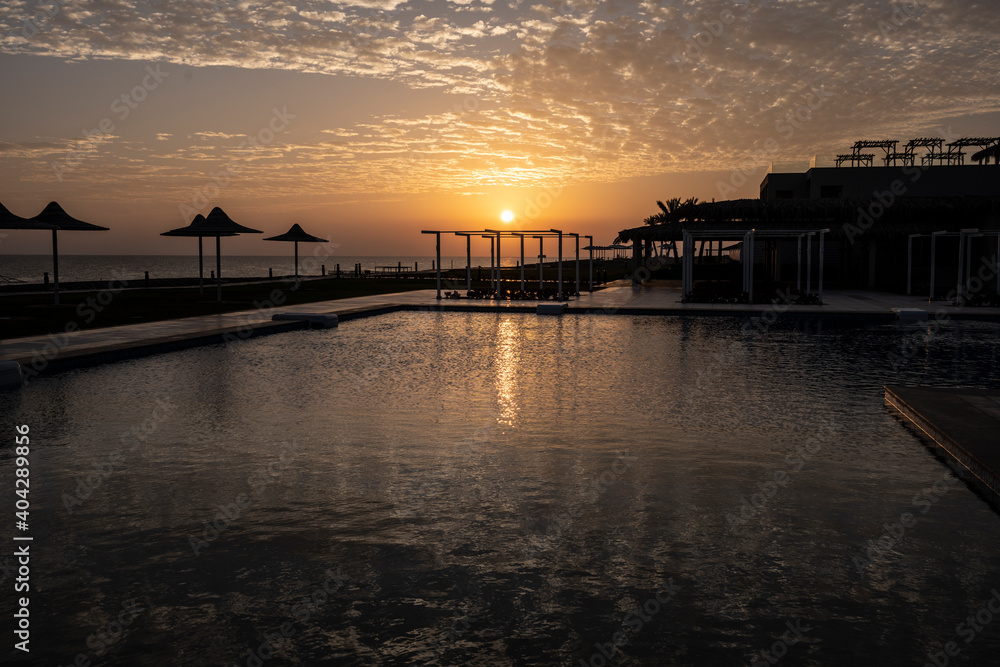 Fototapeta premium sunrise over the beach coastline in December in Egypt