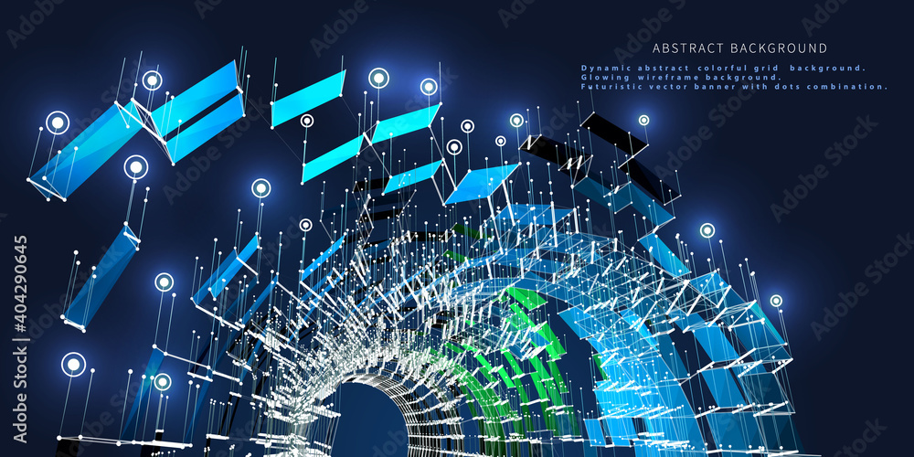 Fototapeta premium Abstract polygonal construction tunnel on dark background. Science and technology futuristic concept. Vector illustration.