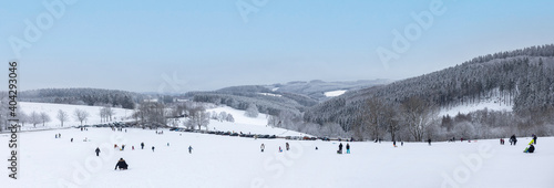 Bilde på lerret Panorama of snowy landscape in winter in Germany.