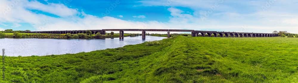 A panorama view from the River Trent levy of the abandoned railway viaduct at Fledborough, Nottinghamshire in springtime A panorama view from the River Trent levy of the abandoned railway viaduct at Fledborough, Nottinghamshire in springtime