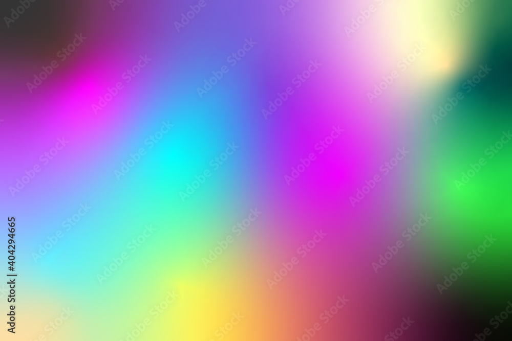 Raster psychedelic holographic background. Magic rainbow space. Blurry gradient transitions from one color to another.