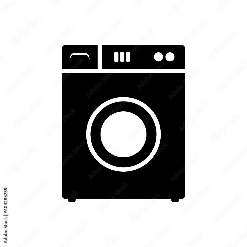 Washing machine icon. Black silhouette. Front view. Vector flat graphic illustration. The isolated object on a white background. Isolate. Washing machine icon. Black silhouette. Front view. Vector flat graphic illustration. The isolated object on a white background. Isolate.