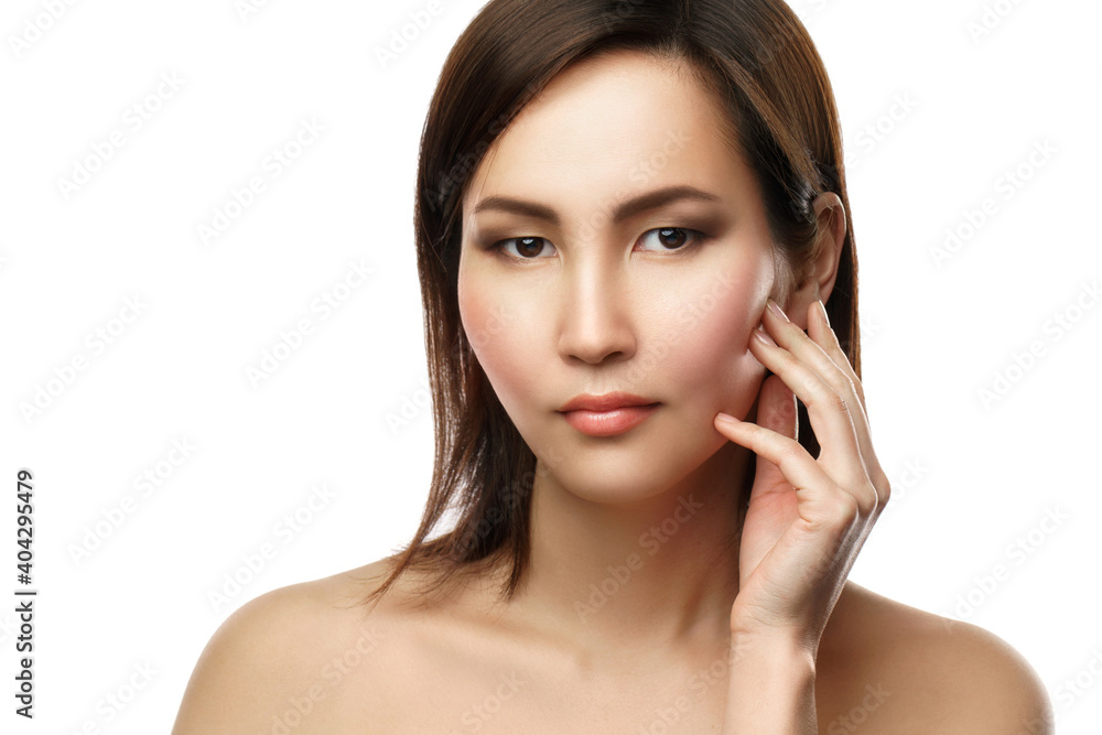 Portrait of young and beautiful asian woman on white background