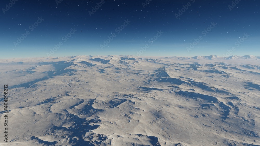 alien planet landscape, science fiction illustration, view from a beautiful planet, beautiful space background 3d render