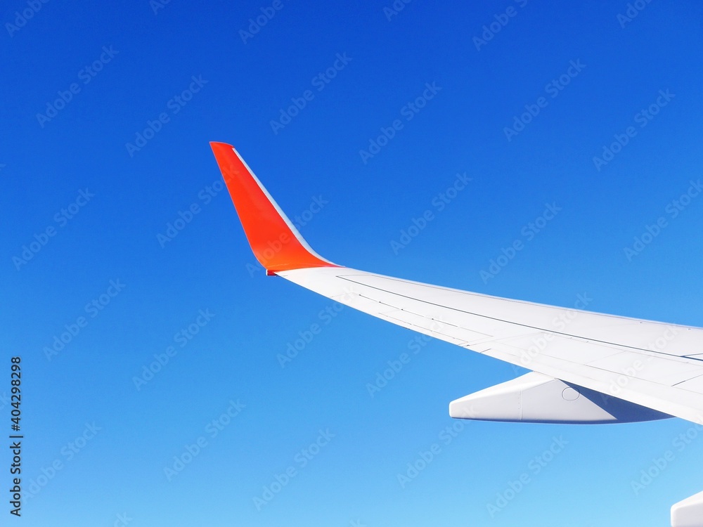 Fototapeta premium 青い空と飛行機の翼（快晴）
