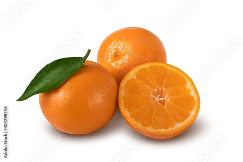Mandarins with leaf isolated on a white background. Clipping path included.