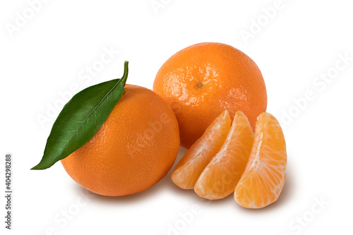 Tangerines and slices isolated on the white background with clipping path.