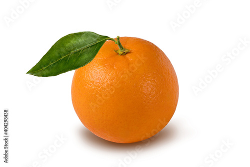 Orange with leaf isolated on white background. Clipping path included.