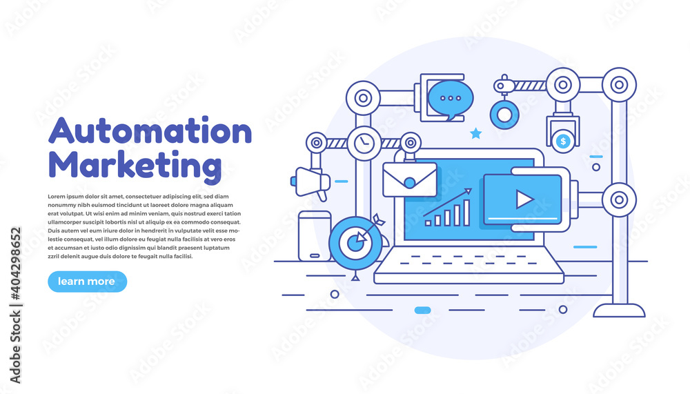 Flat design concept automation marketing. Digital marketing tools. Design template for website and banner. Vector illustrate. Flat design concept automation marketing. Digital marketing tools. Design template for website and banner. Vector illustrate.