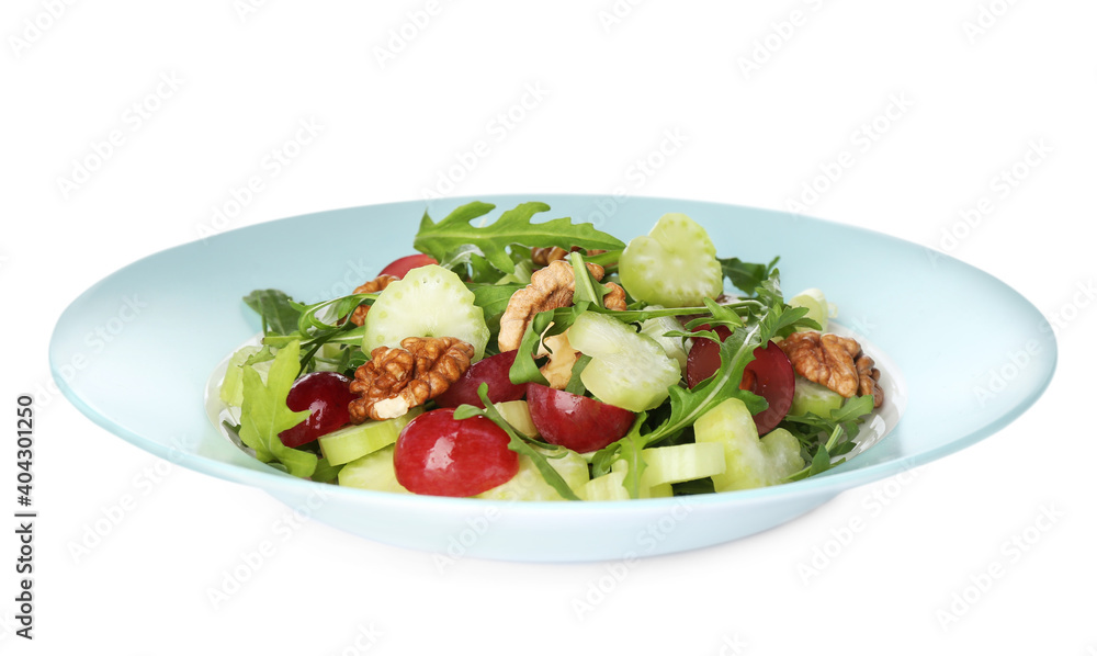 Delicious fresh celery salad isolated on white