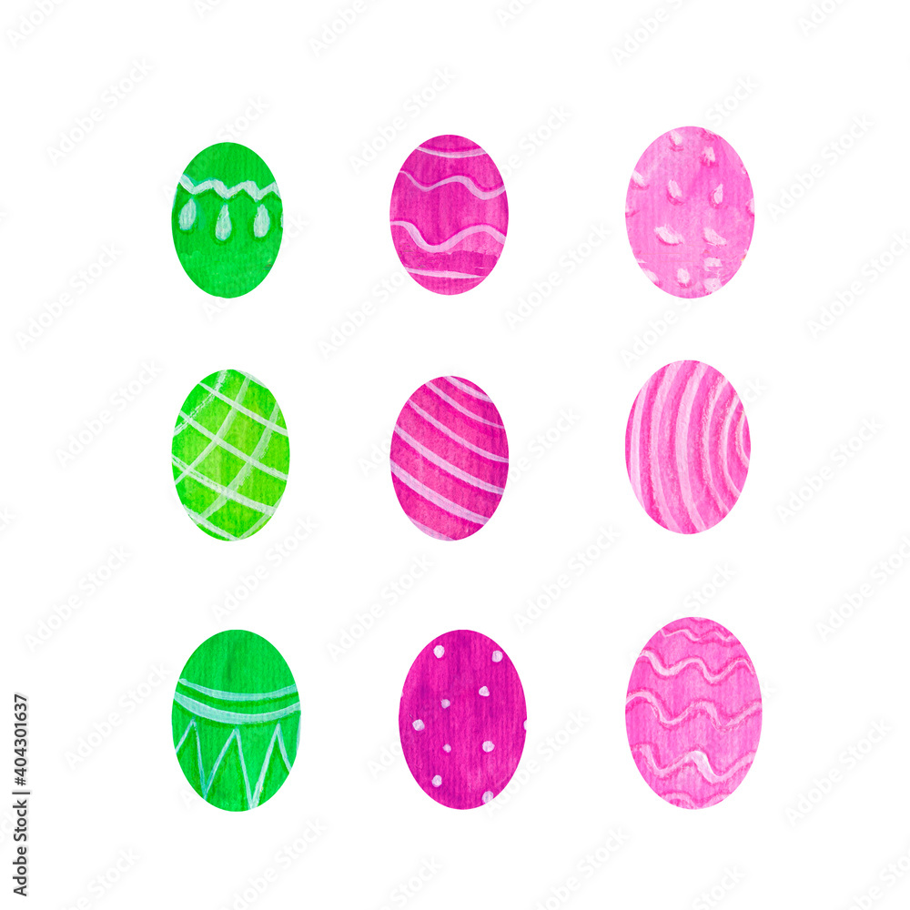 Set of colorful eggs on a white background. Easter eggs. Set of colorful eggs on a white background. Easter eggs.