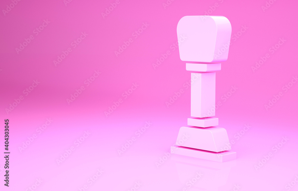 Pink Gear shifter icon isolated on pink background. Manual transmission icon. Minimalism concept. 3d illustration 3D render. Pink Gear shifter icon isolated on pink background. Manual transmission icon. Minimalism concept. 3d illustration 3D render.