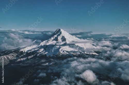 High angle view of mount hood taken from an airplane.