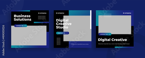 Set of editable templates for Instagram post, Facebook square, corporate, advertisement, and business, fresh design with blue colour, minimalist (1/3)	
