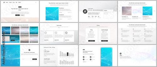 Vector templates for website design, presentations, portfolio. Templates for presentation slides, flyer, leaflet, brochure cover, report. Wave flow background for science or medical concept design.