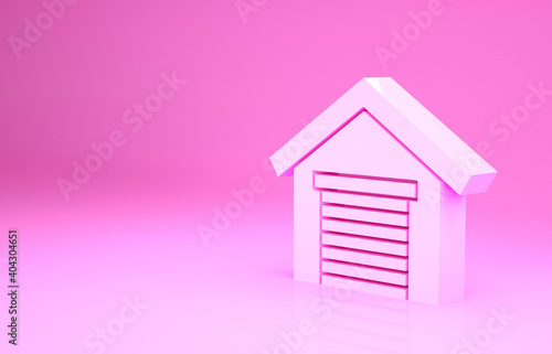 Pink Garage icon isolated on pink background. Minimalism concept. 3d illustration 3D render.