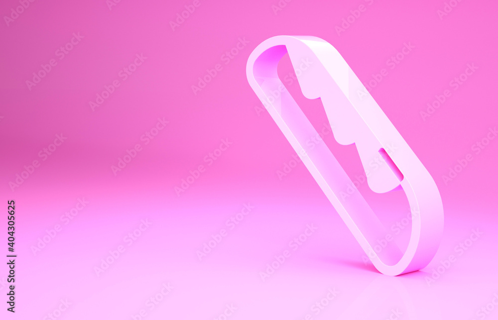 Pink French baguette bread icon isolated on pink background. Minimalism concept. 3d illustration 3D render. Pink French baguette bread icon isolated on pink background. Minimalism concept. 3d illustration 3D render.