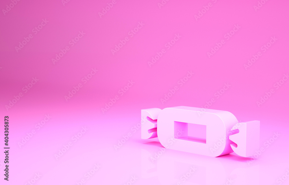 Pink Candy icon isolated on pink background. Minimalism concept. 3d illustration 3D render. Pink Candy icon isolated on pink background. Minimalism concept. 3d illustration 3D render.