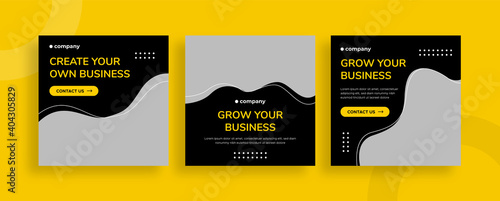 Set of editable templates for Instagram post, Facebook square, corporate, advertisement, and business, fresh design with simple black yellow color (2/3)