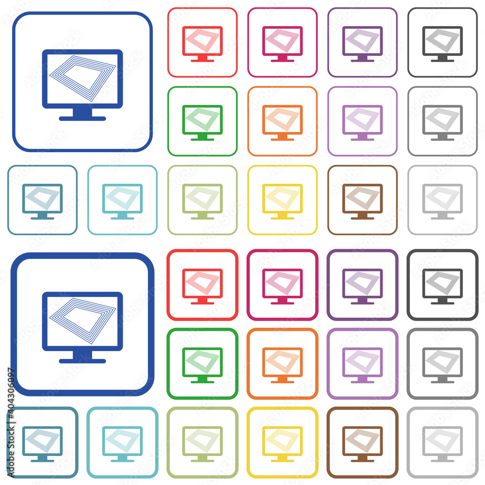 Screen saver on laptop outlined flat color icons